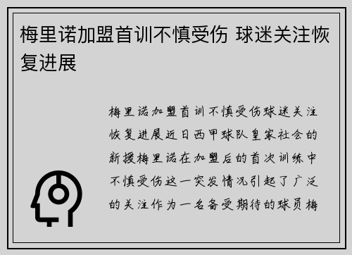 梅里诺加盟首训不慎受伤 球迷关注恢复进展 梅里诺加盟首训不慎受伤 球迷关注恢复进展