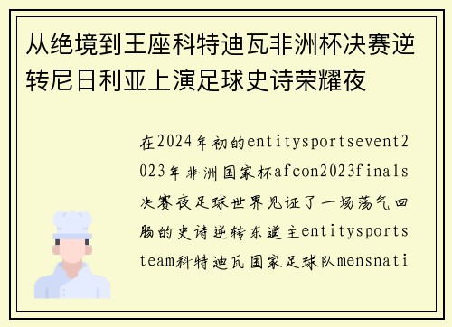 从绝境到王座科特迪瓦非洲杯决赛逆转尼日利亚上演足球史诗荣耀夜